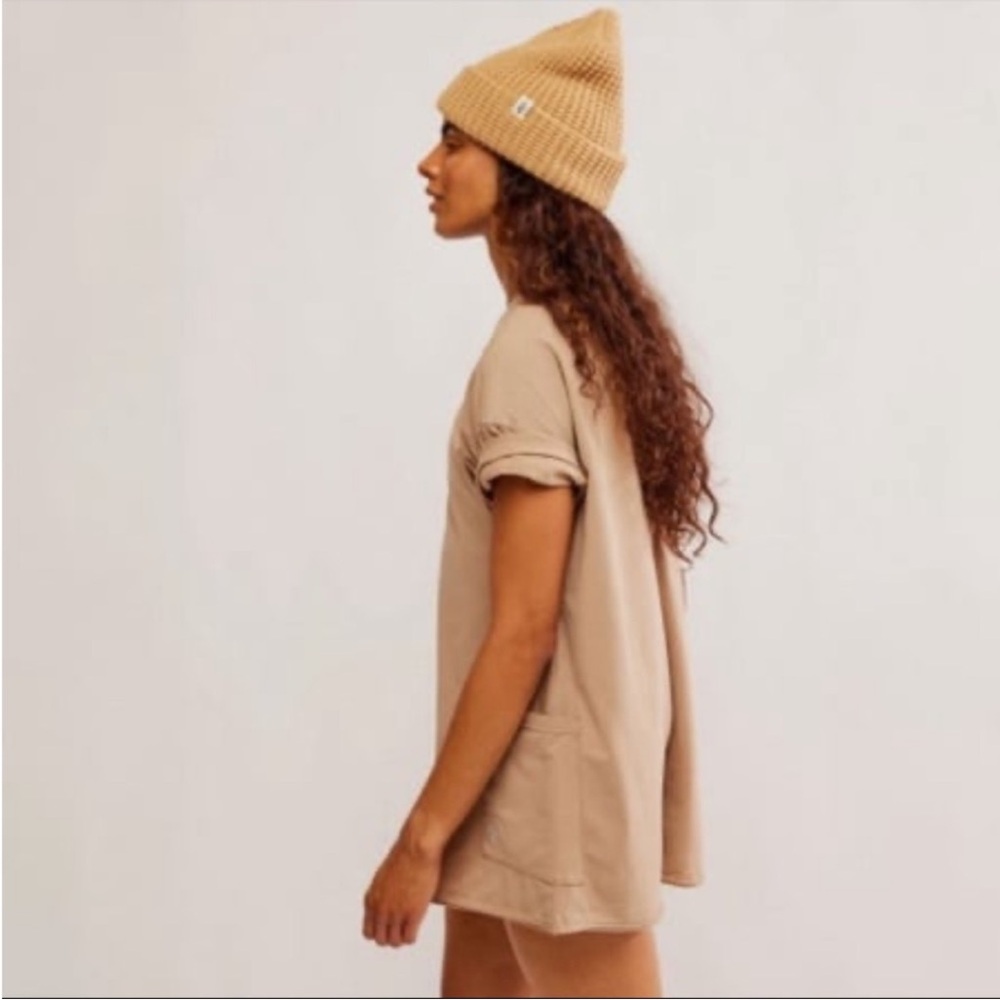 Free People FP Movement Hot Shot Tee Romper in Mocha Latte Size XL NWT